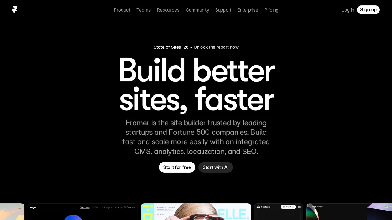 Framer homepage, April 2026