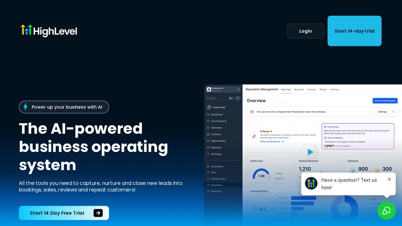 GoHighLevel homepage, April 2026