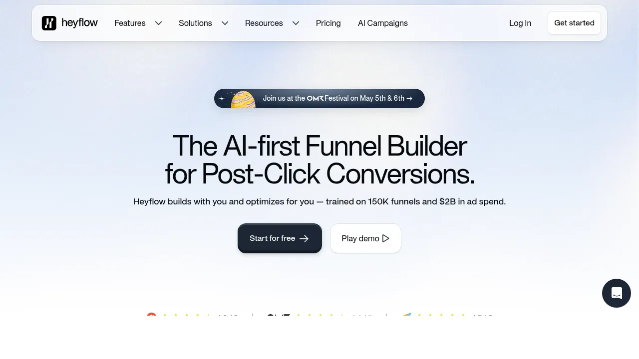 Heyflow homepage, May 2026
