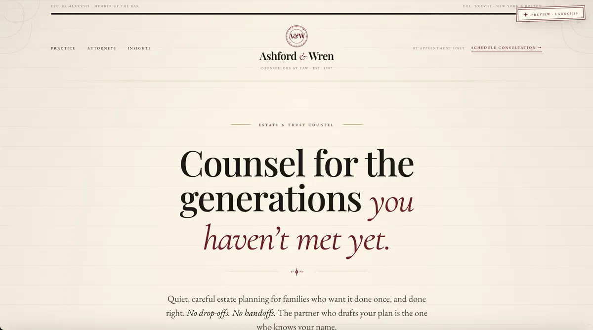 Launch10 landing page for Ashford & Wren — Legal, Tampa, FL